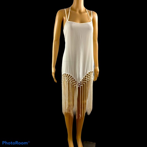 Leith white fringed top/cover-up size medium - Picture 7 of 8